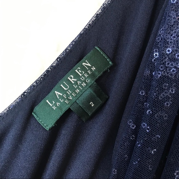 {Ralph Lauren} Navy blue sequined gown. - Picture 2 of 8